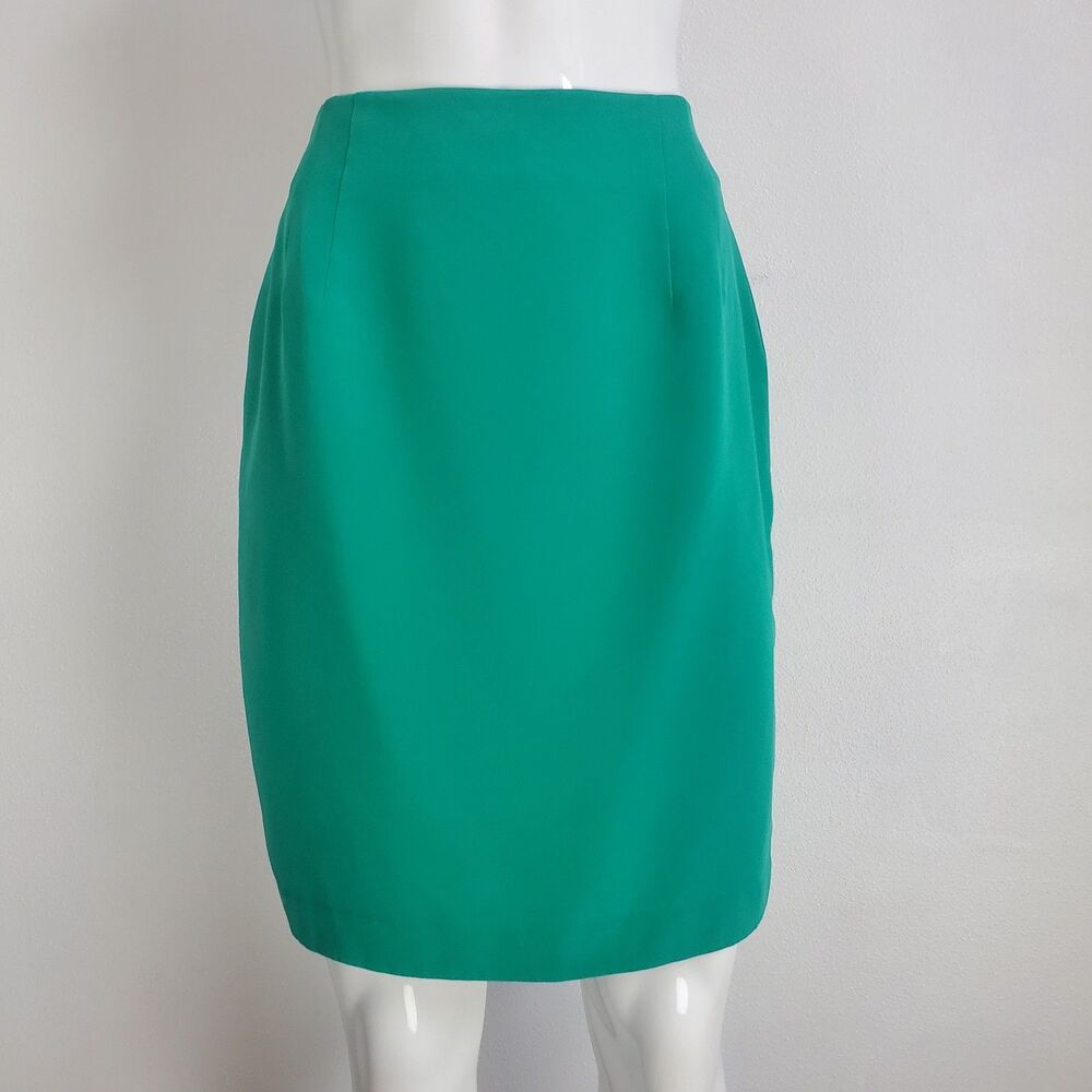 Vintage 80s Ellen Tracy Green Silk Pencil Skirt